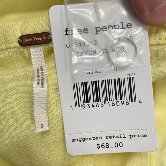 Nwt Free People Linen‎ Ruffle My Feathers Mini Skirt Yellow Size 0 New With Tags - Picture 3 of 5